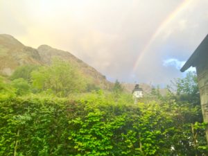Rainbow view from our cottage after a spring raining the most beautiful place in England, The Lake District. #thelakedistrict #mostbeautifulplaceinengland #traveluk